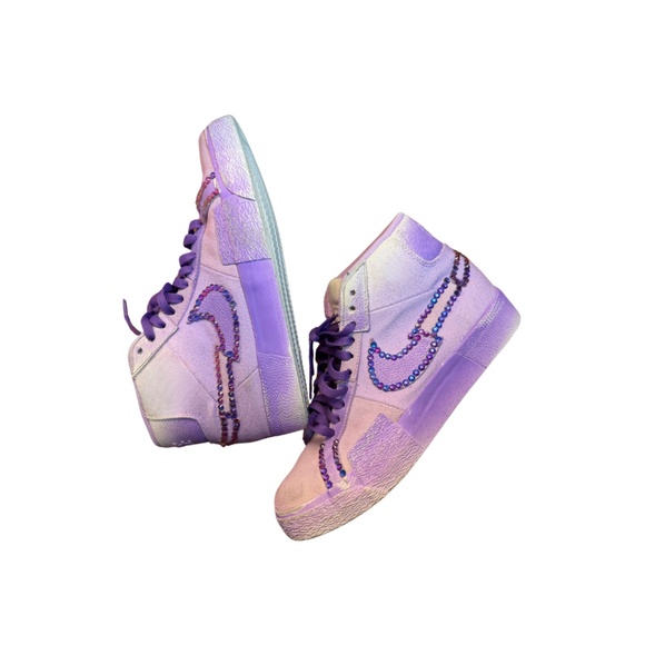 Custom Nike Blazer Mid '77 Lilic Rhinestone Sneakers US 6Y / Women's 7.5 - Picture 5 of 5